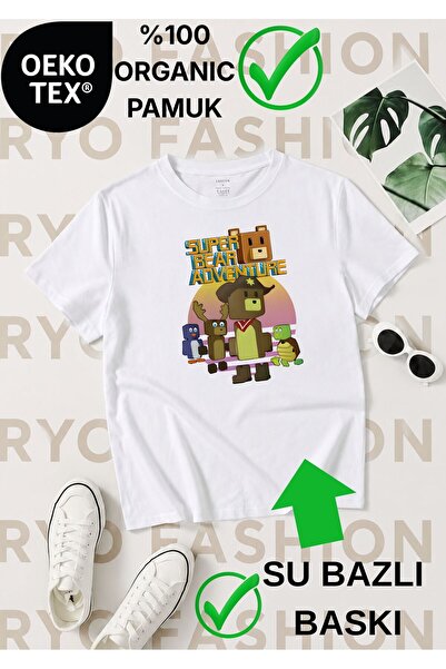 RYO FASHİON Super Bear Game Character Pattern Printed 100% Organic Cotton Whi...