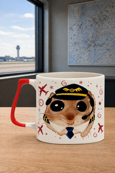 Kırtasiye Ofisi Sad Üzgün Hamster Pilot Baskılı Kırmızı Kulplu Prime Kupa