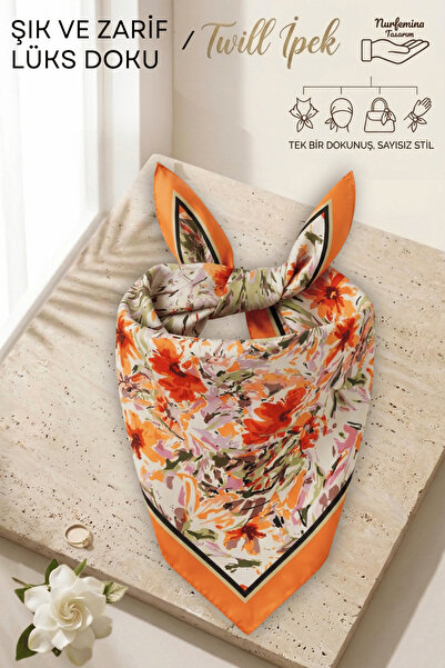 nurfemina Artistic Floral Print - Twill Silk Texture - Multi-Purpose Square B...