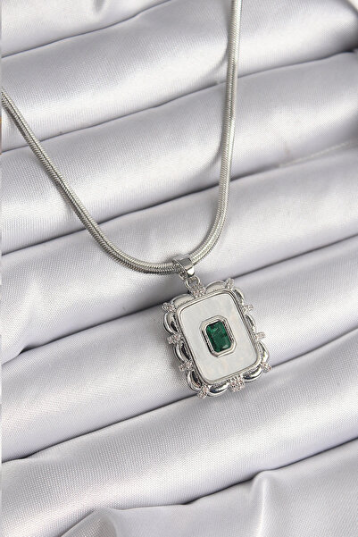 Livenda 316L Steel Silver Color Italian Chain White Pearlescent Square Portra...