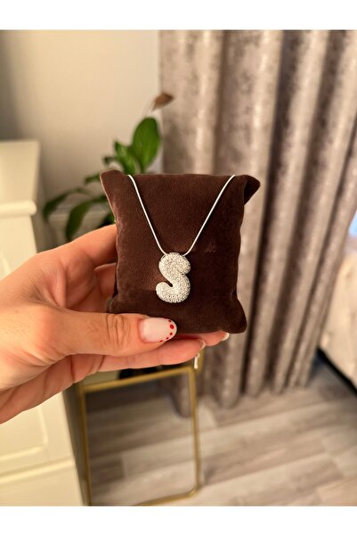 ToffyStore قلادة على شكل حرف S مرصعة بالأحجار - فضية