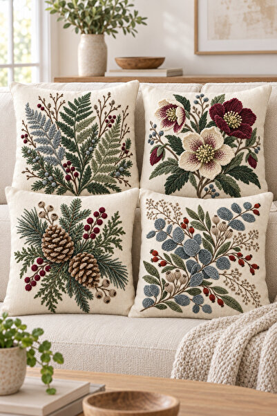stellahomes Botanical Winter Themed 3D Embroidery-Looking Digital Printed Dec...