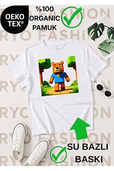 RYO FASHİON Super Bear Game Character Pattern Printed 100% Organic Cotton Whi...