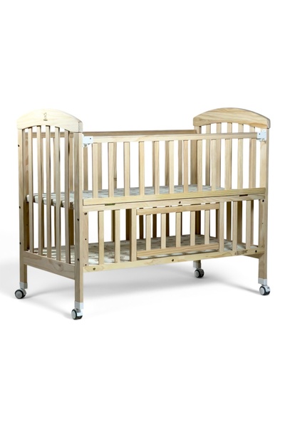 ALBADER Wooden Baby Crib, Newborn Baby Bed with Foldable Side Panel, 3 Adjust...