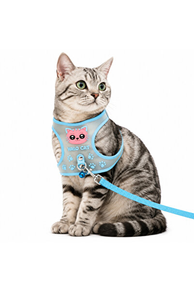 Generic Brand Set Ham cu Lesă pentru Pisici, Vestă Reglabilă HALO CAT cu Clop...