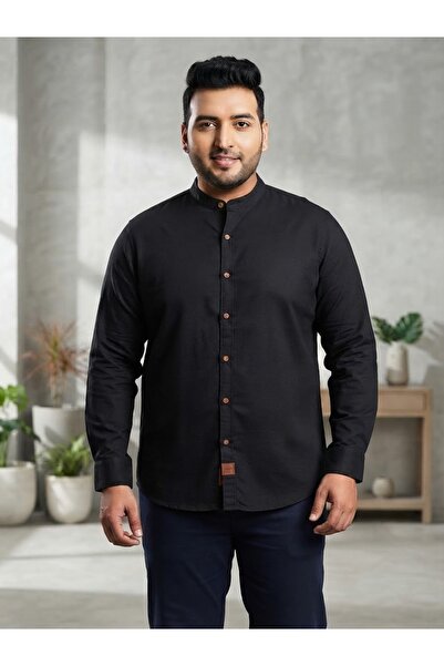 Chordi Men's Plus Size Oversized Slim Fit Long Sleeve Linen Notched Collar Shirt