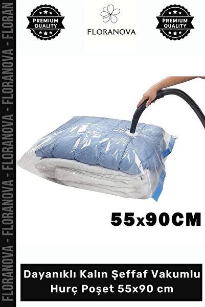 Kaliteli Pratik Yer Tasarrufu Sızdırmaz Valfli Dayanıklı Kalın Şeffaf Vakumlu Hurç Poşet 55x90 cm