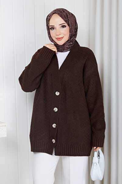 Pamuk Butik Women's Square Patterned Knit Cardigan