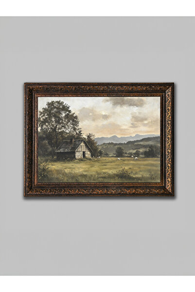 WoodyArts Casă din lemn, bronz, cu ramă învechită, pictură decorativă de pere...