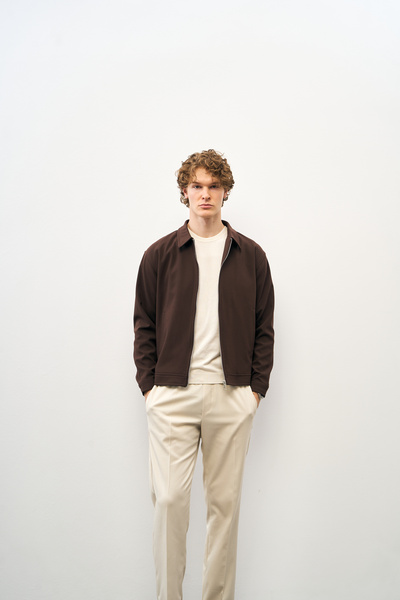 RUVEN TEKSTİL Men's Standard Fit Regular Cut Zippered Linen