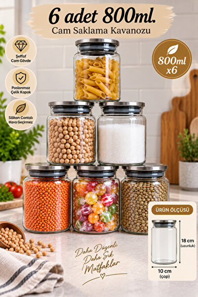 Pembelia Life 6 Pieces 800 ml Glass Vacuum Containers with Metal Lids, Legume...