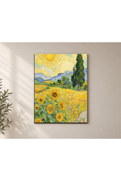 çetinkardeşler Van Gogh Ay Çiçekleri ve Zambaklarla Duvar Dekoru Ahşap MDF Ba...