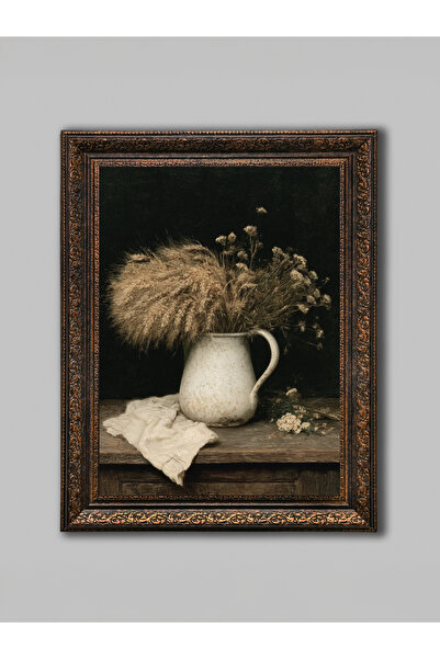 WoodyArts Buchet de grâu cu ramă antică din bronz, pictură decorativă de pere...
