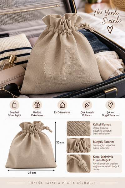 ALASEREN 25×30 cm Makeup Bag – Travel Organizer Drawstring Fabric Pouch