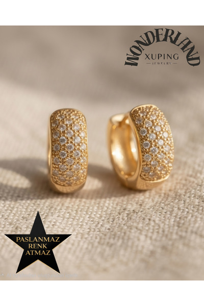 XUPING JEWELRY Günlük Küpe - Çelik Kadın Küpe - 14K Altın Renginde - Zirkon T...