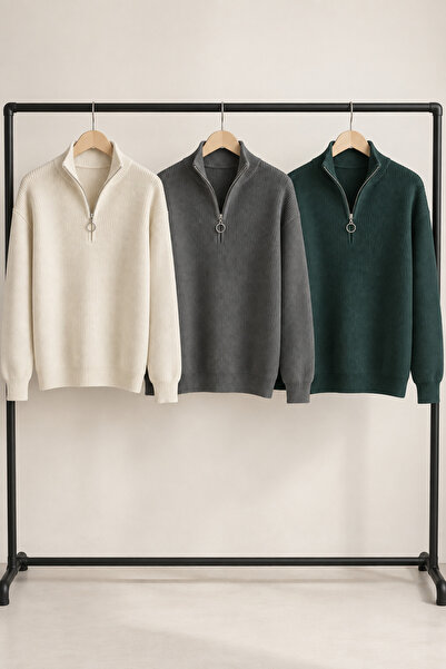 OTAKU Men's 3-Piece Half-Zip Ribbed Knit Sweater Set