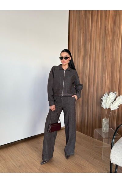 LB Laluna Butik Women's Zippered Jacket and Pants Denim Set