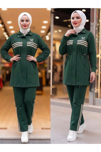 lamaro طقم بدلة رياضية إسلامية سوداء بتفاصيل مخططة ورباط