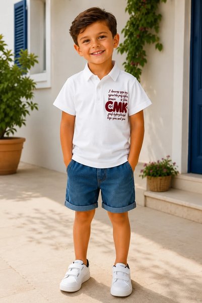 candar Linen T-Shirt and Denim Shorts Kids' Set – Ages 2/10