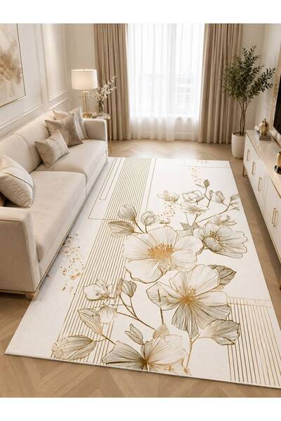YTR HOME Dijital Baskı Yıkanabilir Kaymaz Taban Dekoratif Salon Mutfak Halısı...
