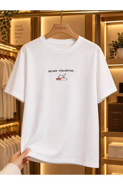EYMORA Μπλουζάκι Unisex με στάμπα "Loading My Brain" και γάτα – Αστείο, χιουμ...