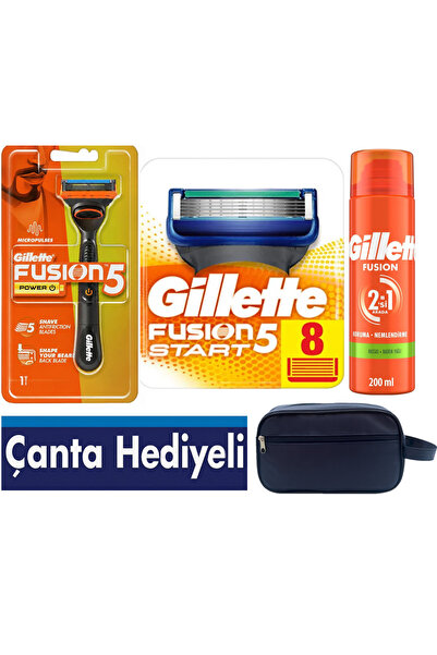 Gillette Fusion5 Power Pilli Titreşimli 1 Makine + 9 Başlık + 200 ml Jel + Ça...