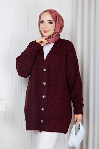 Pamuk Butik كارديجان نسائي منسوج بنمط بلوك ناعم الملمس