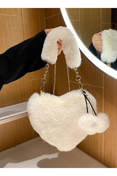 Generic Girls Heart Shaped Fluffy Faux Fur Handbag for Women Soft Small Shoul...