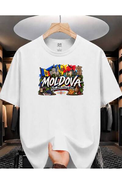 EYMORA تي شيرت أبيض مطبوع عليه "Moldova Tradition Lives" للجنسين - تصميم علم ...