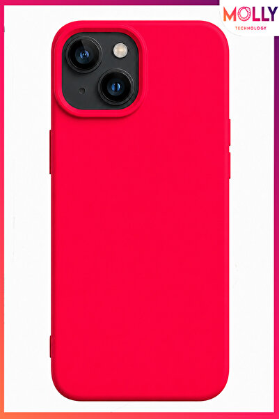 Molly iPhone 15 İçin Neon Pembe Liquid İçi Kadife Mat Silikon Kılıf
