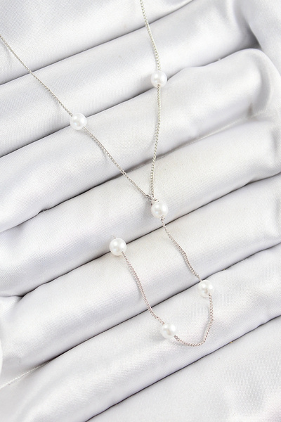 Livenda Brass Pearl Figured Y Model Silver Color Women's Necklace Tj-Bko10337