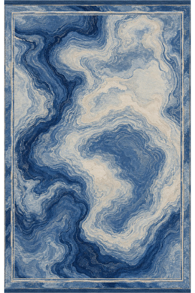 Rugs Modern Halı AURA Özel Tasarım Mavi, Açık Gri ve Lacivert İnce Dokuma Sal...