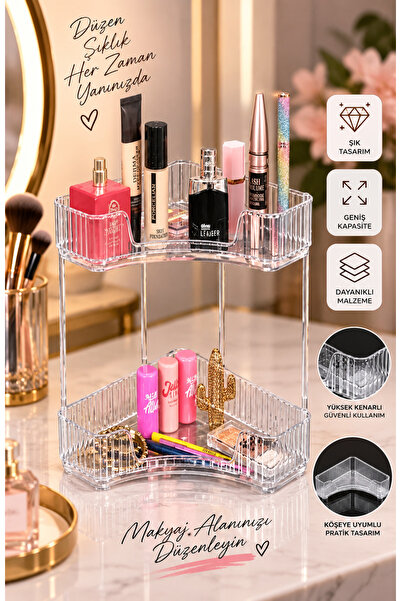 MAQYA KOZMETİK 2-Tier Transparent Makeup Organizer Corner Type Cosmetic Organ...