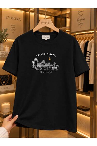 EYMORA Μπλουζάκι Qatar Nights Doha με στάμπα σε μαύρο χρώμα, unisex – Σχέδιο ...