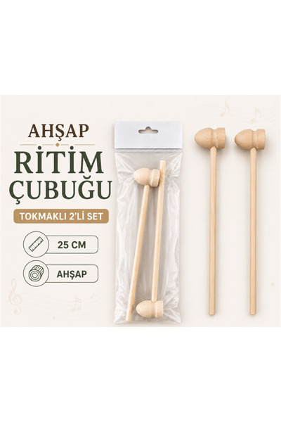 Anoffel Wooden Rhythm Stick, Wooden Hammer, Wooden Mallet Set of 2