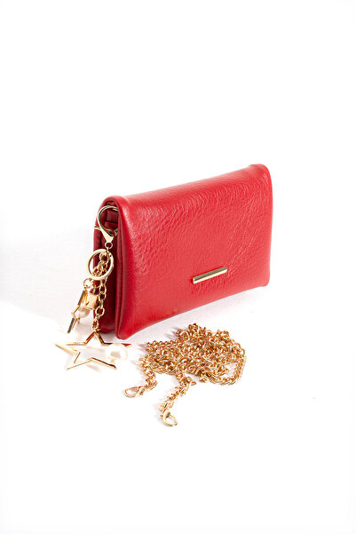 DEV 3 ADAM Red Wallet Bag with Chain Strap and Buckle Women's Crossbody Bag