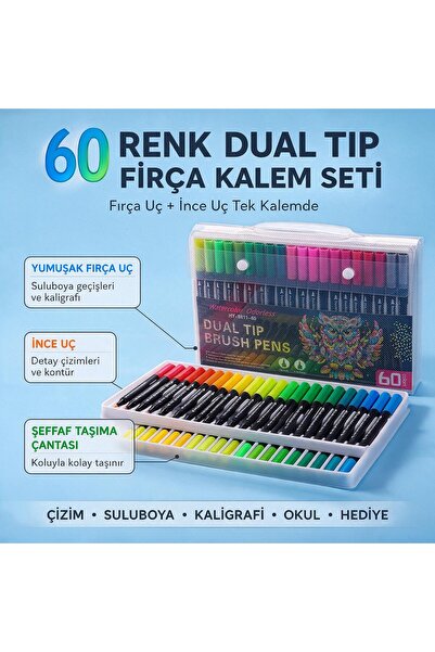 Genel Markalar 60 Renk Çift Taraflı Dual Brush Marker Kalem Seti - Çantalı Fı...