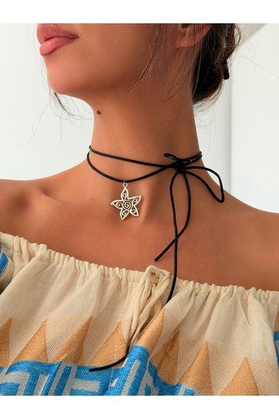 Pinky Lady Spiral Swirl Vortex Star Drawstring Necklace Choker