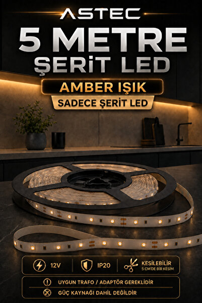 ASTEC 12V Şerit LED 5 Metre / 10 Metre Yapışkanlı Kesilebilir İç Mekân Aydınlatma – Trafo Hariç Bütün Renkler