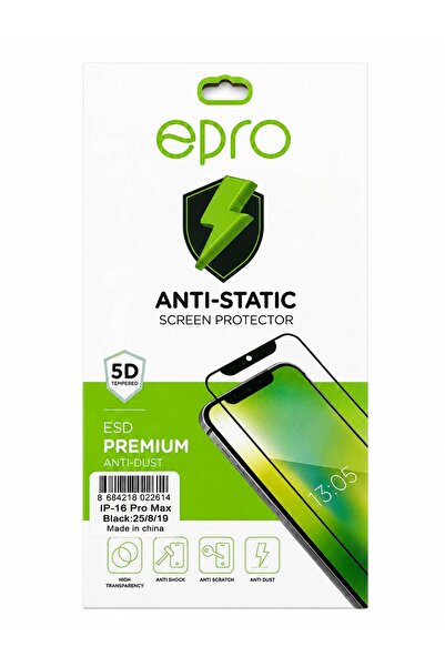 ePro iPhone 16 Pro Max 5D premium anti static ekran koruyucu cam