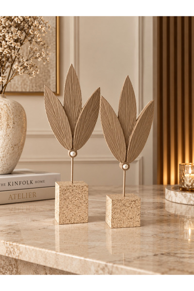İnci line souvenırs İkili Yaprak Biblo Dekoratif Polyester Set 30x11 cm / 28x...