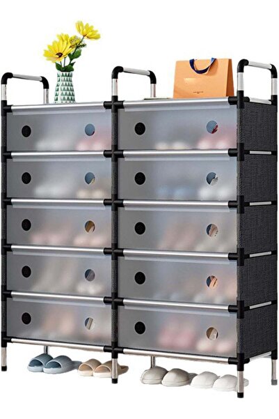Generic 5-Tier 2-Row Slim Shoe Rack with 180° Flip Doors, Entryway Shoe Stora...