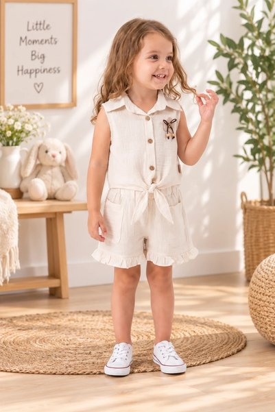 candar Children's Set with Belly Tie Detail and Shorts, Ages 1-5