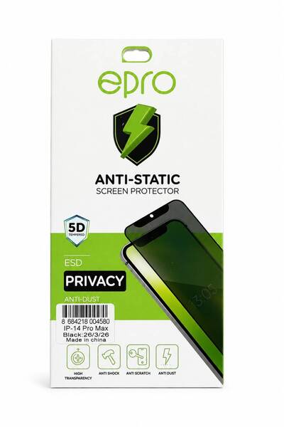 Epro iPhone 14 Pro Max 5D Privac Anti -static Ekran koruyucu cam