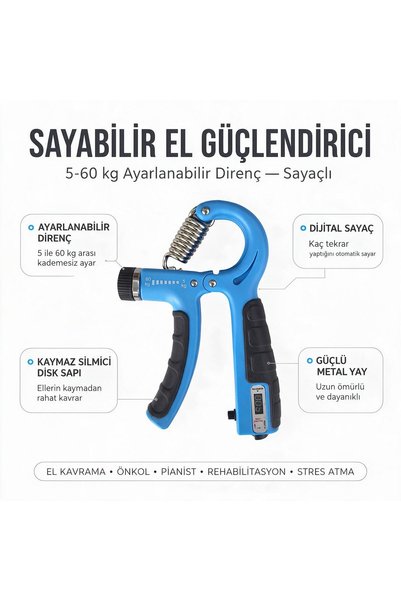 Genel Markalar Sayaçlı Ayarlanabilir El Yayı 5-200 Kg - Bilek ve Parmak Güçle...