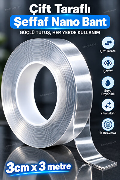nelerbulurum Nano Teknoloji Güçlü Yapışkanlı Suya Dayanıklı Çift Taraflı Şeff...