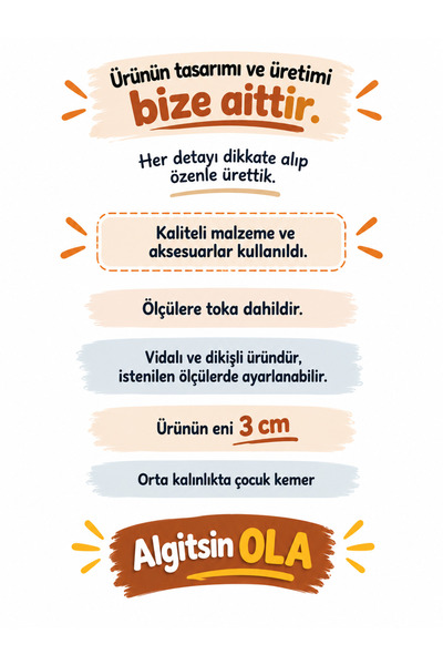 Algitsin O L A Çocuk Kemer Suni Deri Premium Tasarım