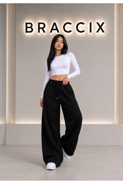 BRACCİX 2-Piece Sweatpants (Black + Gray) Adjustable with Wide Legs and Pockets