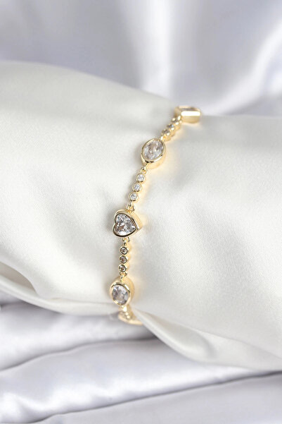 Livenda Brass Gold Color Zircon Stone Heart Model Women's Bracelet Tj-Bb7967