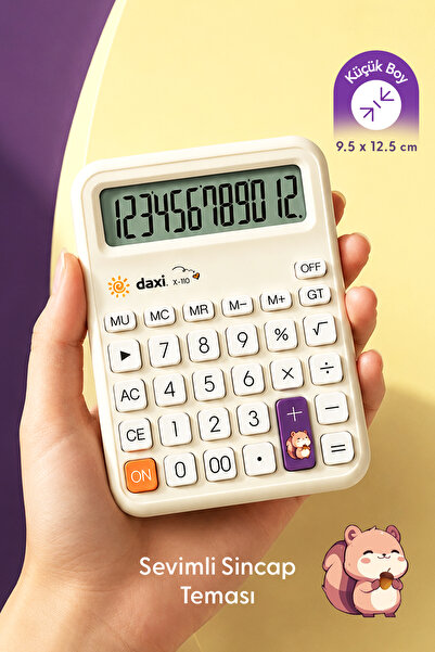 Daxi X-110 Küçük Boy Hesap Makinesi, Sevimli Sincap Temalı, İki Renkli Gövde ...